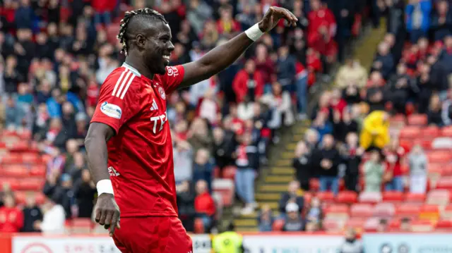 Pape Habib Gueye celebrates scoring his sixth goal of the season