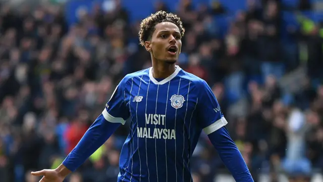 Omari Kellyman celebrates scoring for Cardiff City in 2025-26