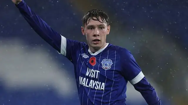 Trey George in action for Cardiff against Arsenal Under-21s in the Vertu Trophy