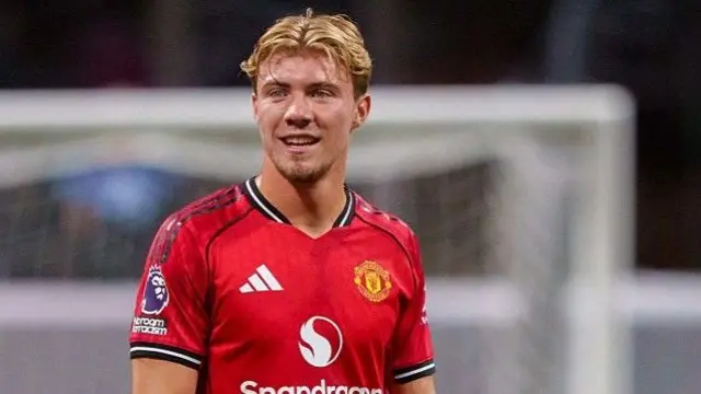 An image of Rasmus Hojlund in Manchester United home shirt