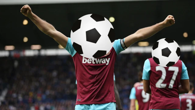 An image of two West Ham players with their identity covered up by football graphics