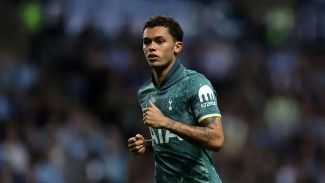 Brennan Johnson of Tottenham Hotspur during the Carabao Cup Third Round match between Coventry City and Tottenham Hotspur at The Coventry Building Society Arena