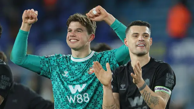 Melker Ellborg, goalkeeper of Sunderland and Granit Xhaka of Sunderland