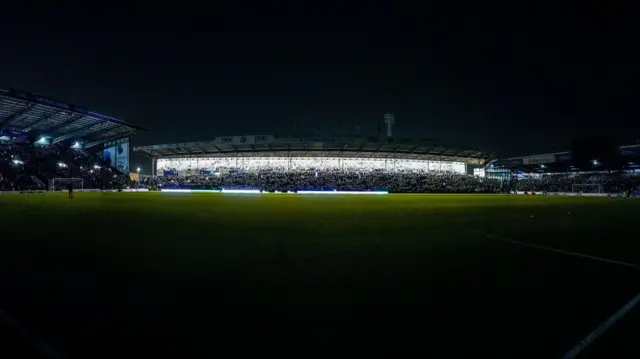 Fratton Park in dark