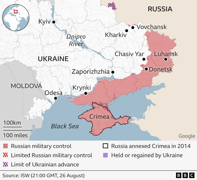 Map showing which areas of Ukraine is controlled by Russia