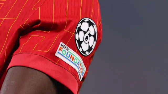 Champions League Branding on the sleeve of the Liverpool shirt