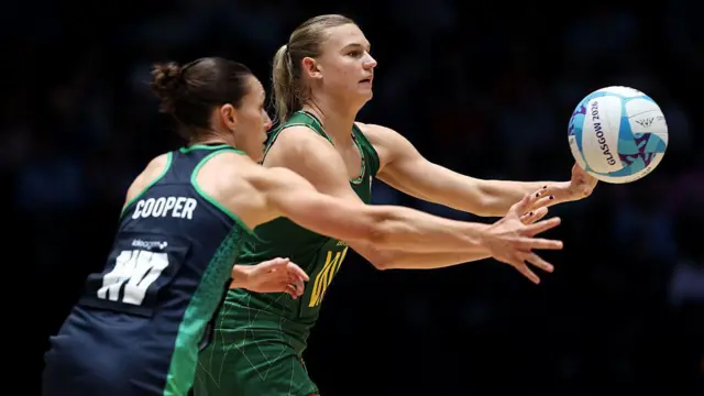 Karla Maria Victor of Team South Africa passes the ball whilst under pressure from Niamh Cooper of Team Northern Ireland