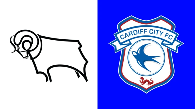 The Derby County and Cardiff City club crests side by side