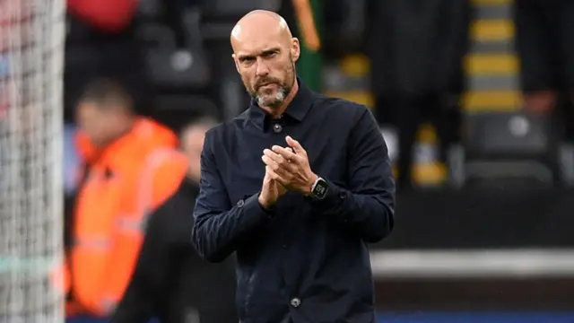 Luke Williams claps Swansea's fans after the draw with Bristol City