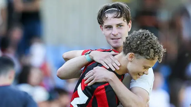 Alex Scott with team-mate Zac Christie after their sides 4-1 win
