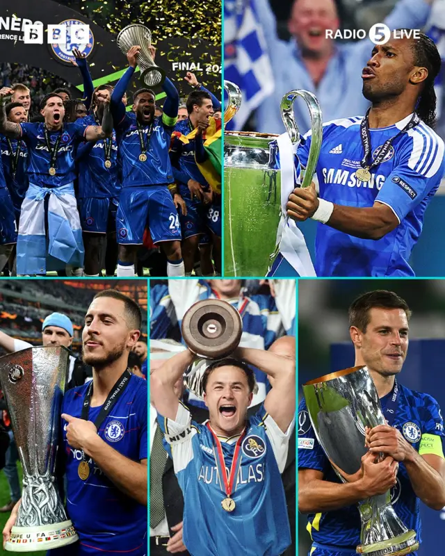 Graphic showing five of Chelsea's European successes