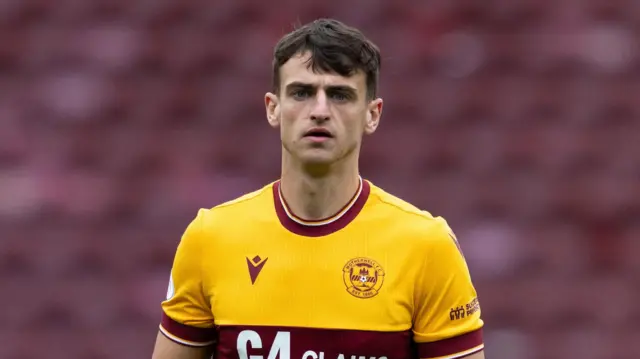 Barry Maguire in action for Motherwell during a Viaplay Cup group stage match between Motherwell and Queen's Park at Fir Park