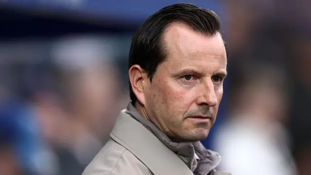 Julien Stephan watches QPR v Middlesbrough from the touchline