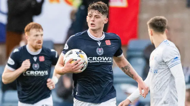 Seb Palmer-Houlden celebrates scoring for Dundee