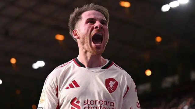 Alexis Mac Allister shouts in celebration of goal