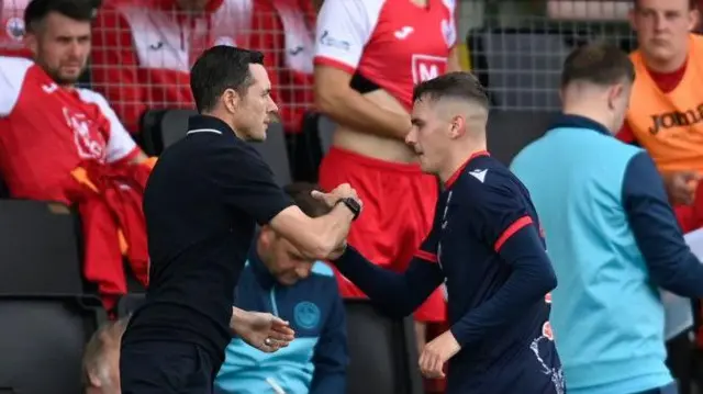 Ross County's Ronan Hale (R) and manager Don Cowie (L) during a Premier Sports Cup group stage match between Ross County and Stirling Albion at the Global Energy Stadium, on July 27, 2024, in Dingwall, Scotland. (Photo by Rob Casey / SNS Group)