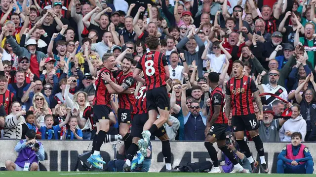 Bournemouth celebrate in front of their fans
