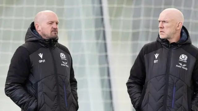Scotland Head Coach Gregor Townsend and coach Steve Tandy during a Scotland rugby training session at Oriam