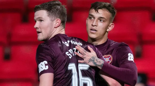 Hearts' Blair Spittal and Kenneth Vargas celebrate