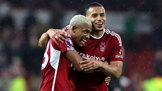 Danilo and Murillo of Nottingham Forest celebrate win