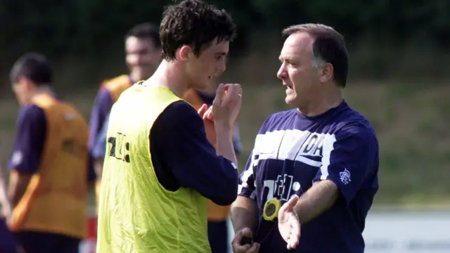 Dick Advocaat (R) handed 19-year-old Maurice Ross (L) his Rangers debut in 2000