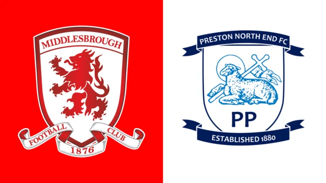 The club badges of Middlesbrough and Preston side by side