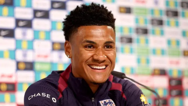 Ollie Watkins of England speaks to the media