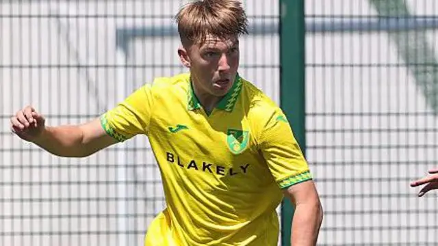 Brandon Forbes with the ball at his feet for Norwich City in pre-season game against Northampton Town