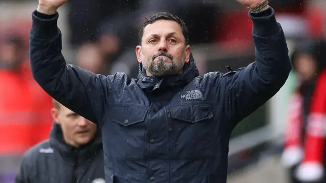 Cardiff manager Erol Bulut celebrates victory at Bristol City