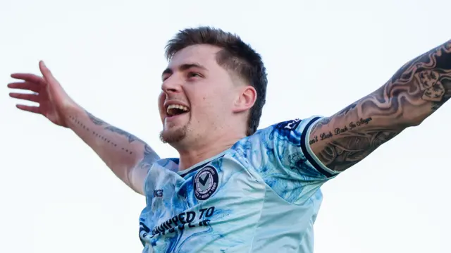 James Crole celebrates his first goal for Newport County