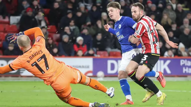 Cian Ashford scores for Cardiff at Sheffield United