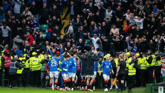 Rangers celebrate at Celtic Park