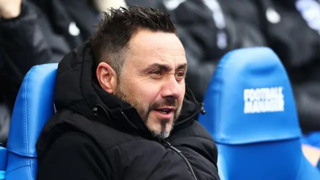 Roberto De Zerbi, Manager of Brighton & Hove Albion, looks o