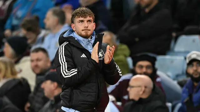 Harvey Elliott applauds the Aston Villa fans