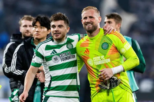 James Forrest and Kasper Schmeichel 