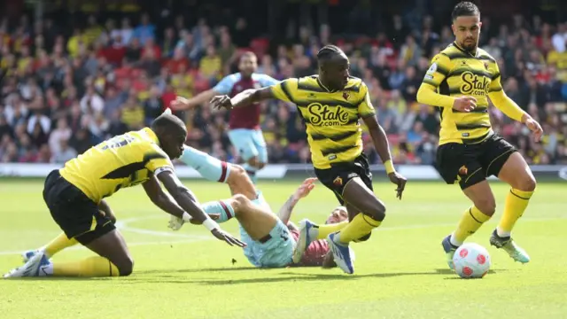 An action shot of Watford against Burnley