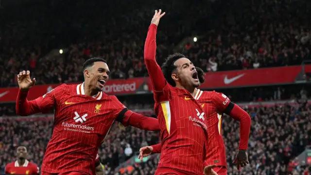 Curtis Jones of Liverpool celebrating after scoring the second Liverpool goal during the Premier League match between Liverpool FC and Chelsea FC at Anfield