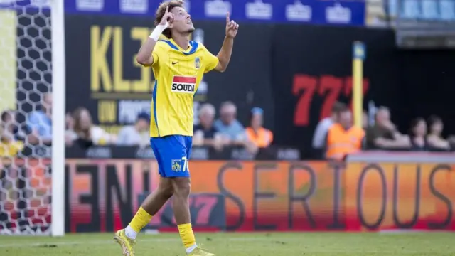 Westerlo's Lucas Stassin celebrates