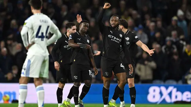 Antoine Semenyo of Manchester City celebrates scoring his team's first goal 