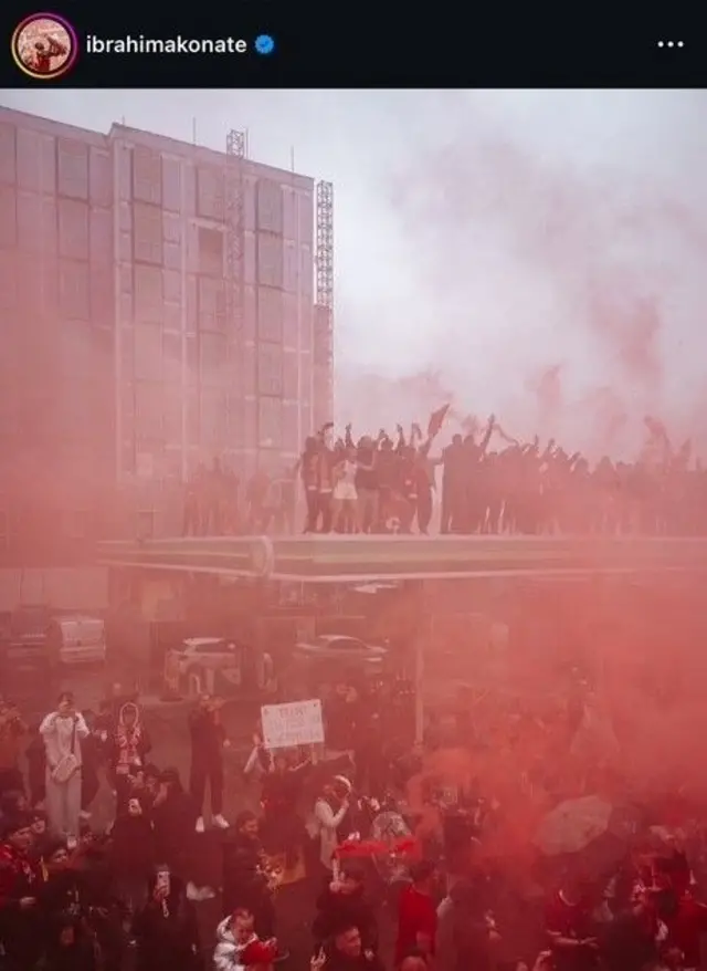 Instagram post from Ibrahima Konate at the Liverpool FC title parade