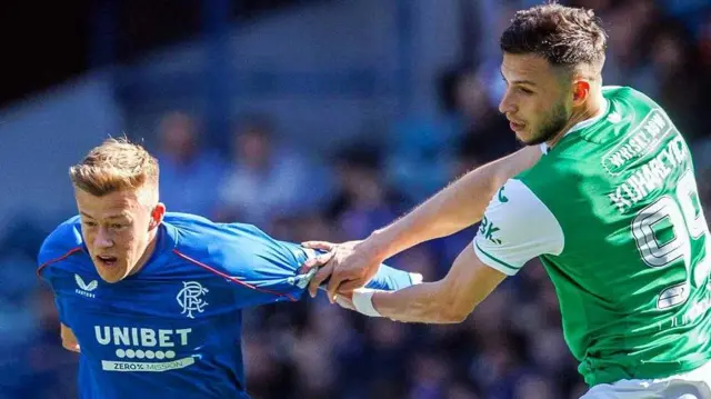 Rangers' Connor Barron and Hibernian's Mykola Kuharevych