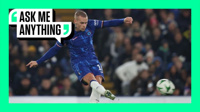 Ask Me Anything graphic featuring Mykhailo Mudryk taking a shot for Chelsea