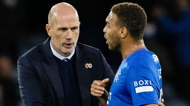 Rangers manager Philippe Clement with forward Cyriel Dessers