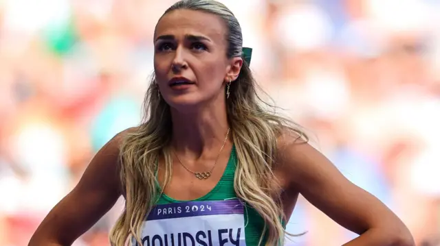 Sharlene Mawdsley looks up at the results following her 400m repechage heat in Paris