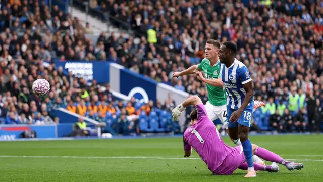Brighton's Danny Welbeck scores his team's first goal