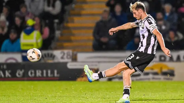 St Mirren's Scott Tanser scores to make it 1-1 during a William Hill Premiership match between St Mirren and St Johnstone at the SMiSA Stadium