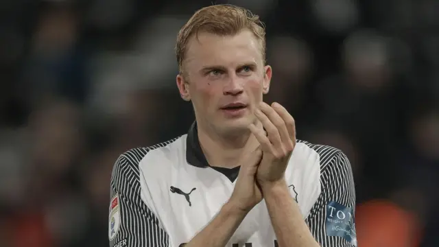 Sondre Langas came on for Derby at half-time against Norwich