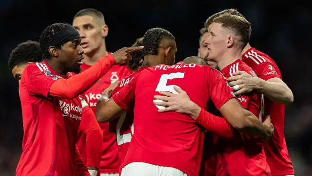 Nottingham Forest players celebrate a goal