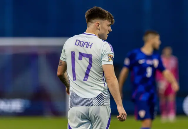 Scotland's Ben Doak in action during a UEFA Nations League match between Croatia and Scotland at Stadion Maksimir, on October 12, 2024, in Zagreb, Croatia.