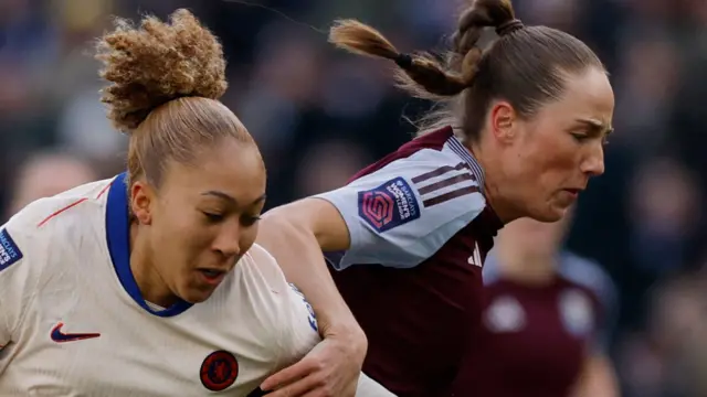 Aston Villa and Chelsea battle for the ball